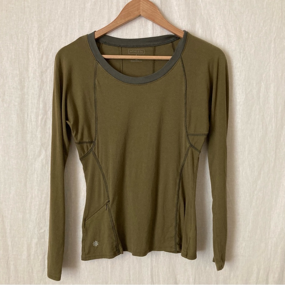 Athleta Olive Green Long Sleeve Performance Tee